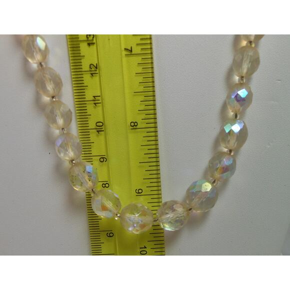 Unique Vintage Crystal Necklace with Handmade Beaded AB Light Pink Peach Finding - Picture 6 of 10